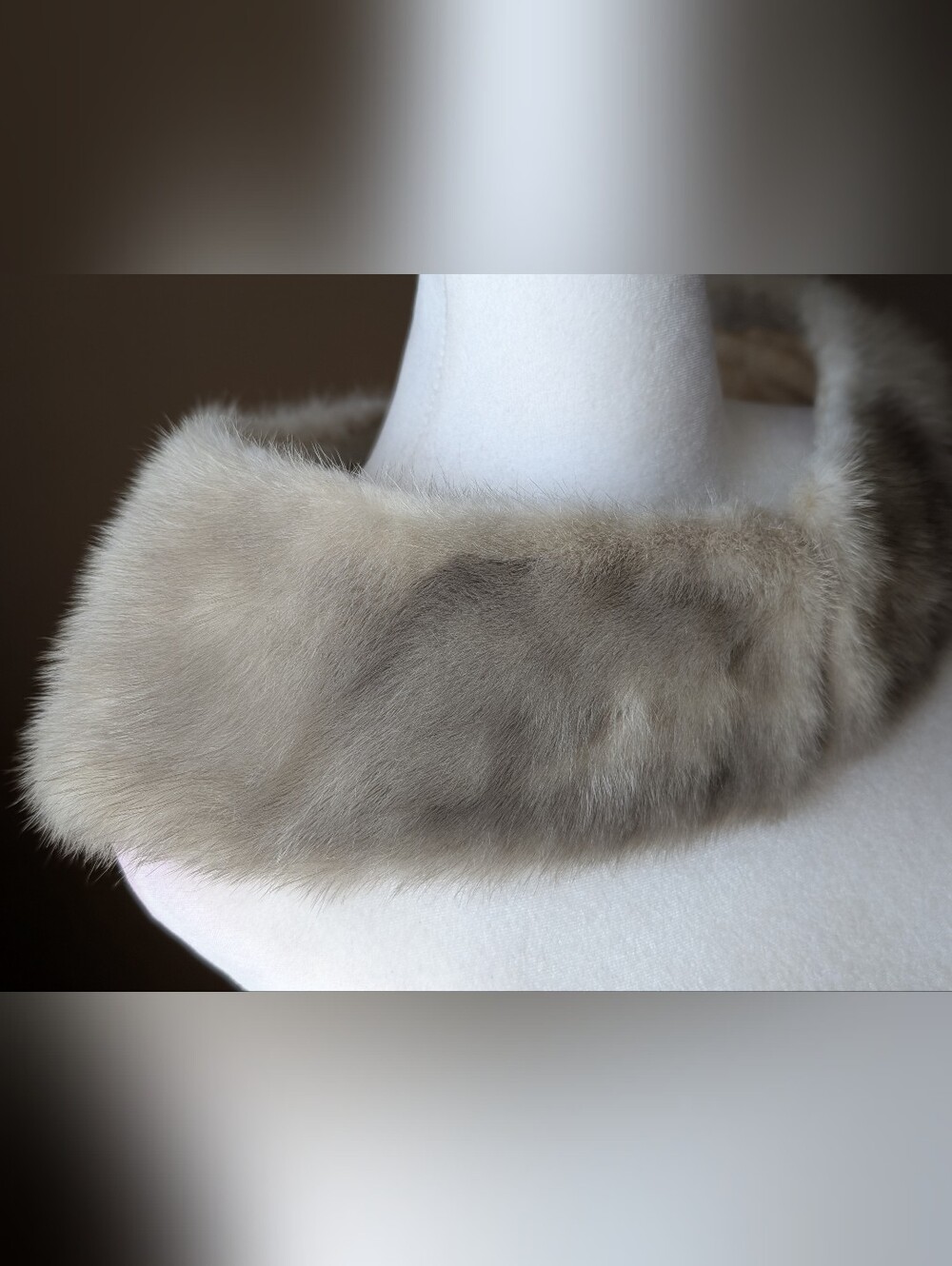 Vintage Genuine Mink Fur Collar Scarf Grey Beige 34" - Picture 3 of 13